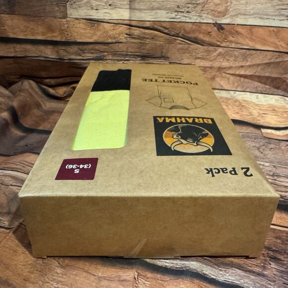 Brahma Men's S 34 - 36 2-Pack Pocket Tee Shirt Yellow Black Relaxed Fit Workwear - Picture 5 of 6